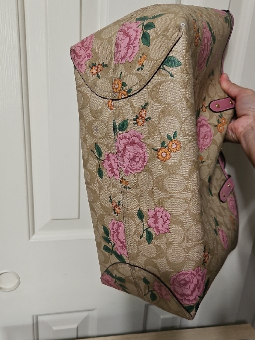 Coach EUC Signature City Tote Floral with Pink Trim, Reversible - Picture 9 of 13